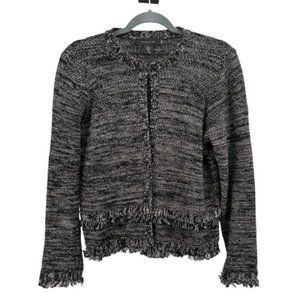 Tahari Chanel StyleJacket Black White Cardigan w/Fringe Size M Clasp at neck